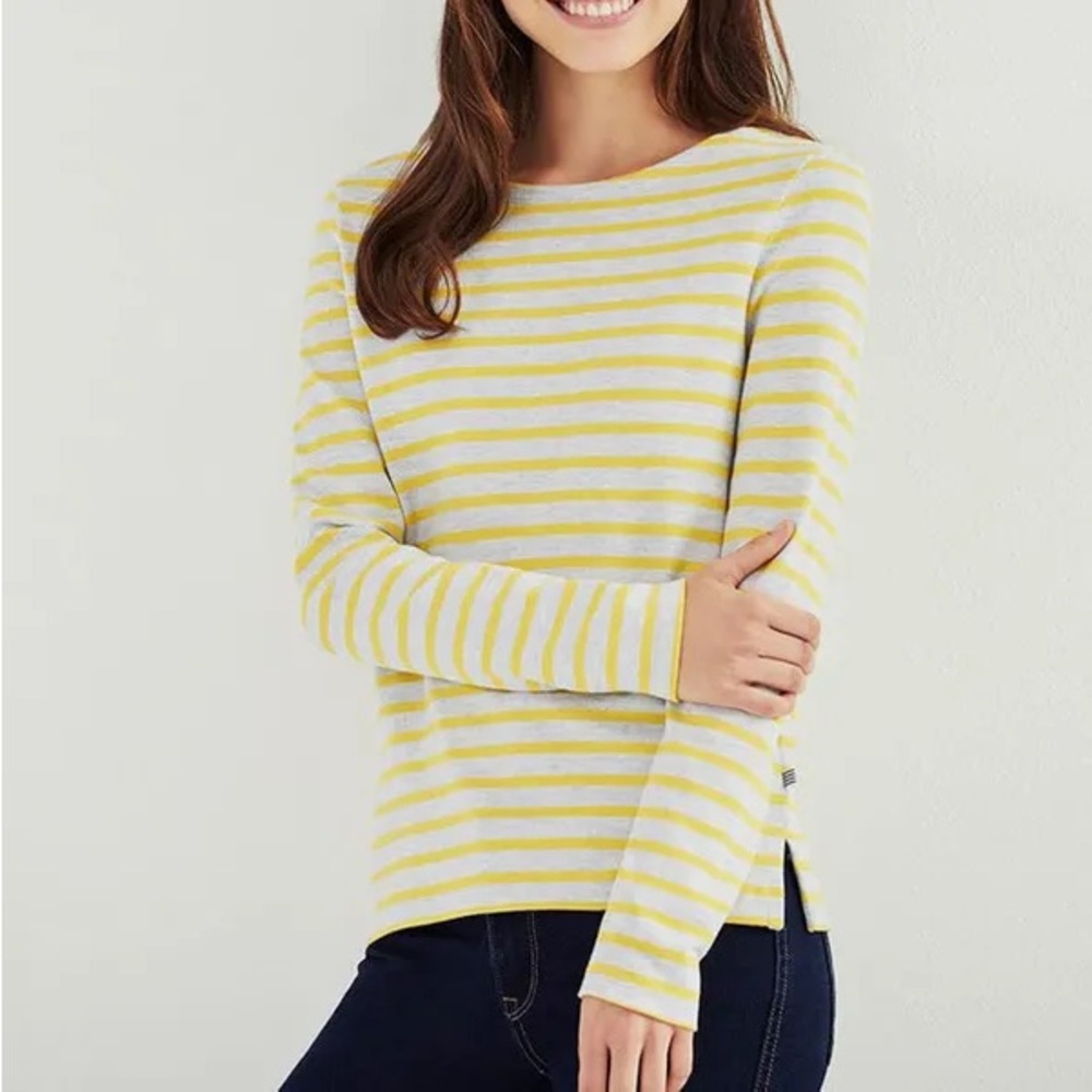 RARE Petit Bateau Yellow and White Fitted Long Sleeve Breton Top